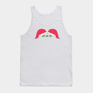 Santa Hat Mustache HO HO HO White Background Tank Top